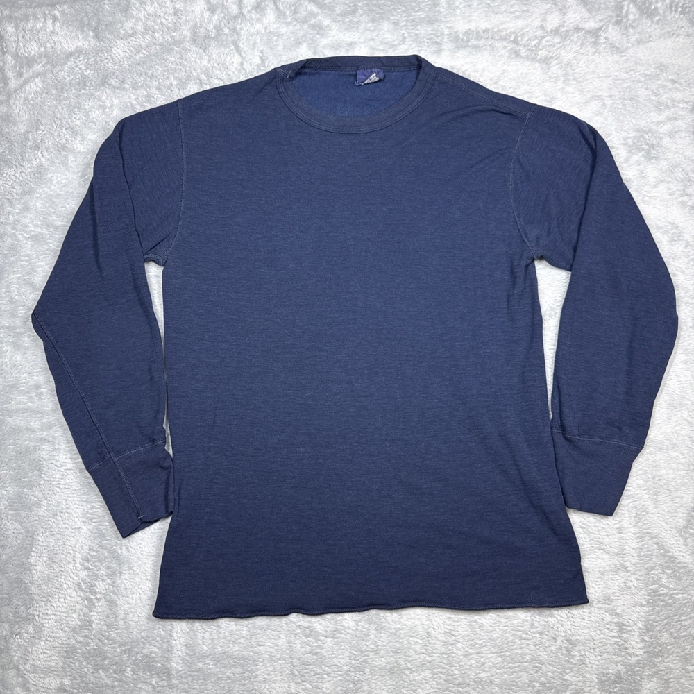 Vintage Duofold Base Layer Long Sleeve‎ Mens L Blue Polyester Wool USA Flaw